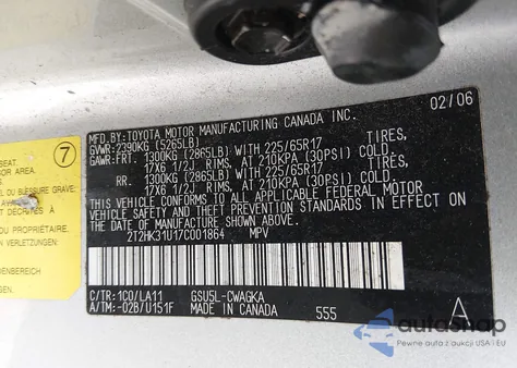 2007 Lexus Rx 350 from USA, damaged, VIN 2T2HK31U17C001864